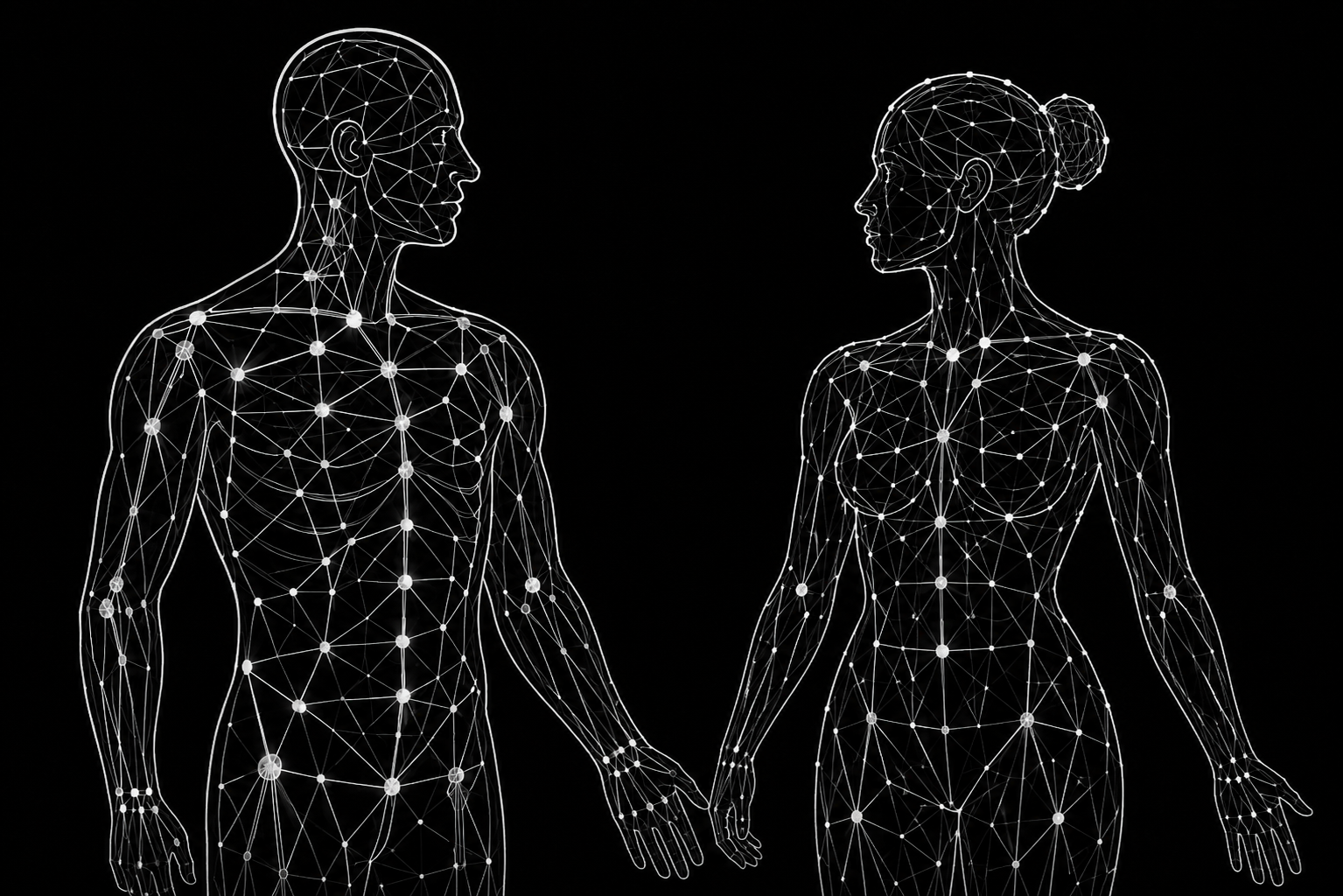 Network-mapped illustration of a man and woman